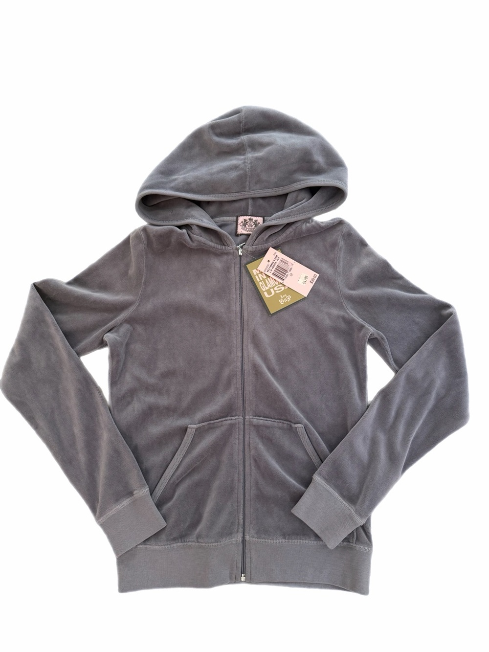 NWT Juicy Couture Women’s Gray Velour Hooded Zip-Up Sweatshirt - Size Medium